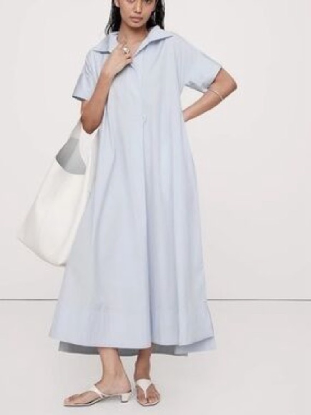 Banana Republic Pale Blue Short-Sleeve Maxi Shirt Dress